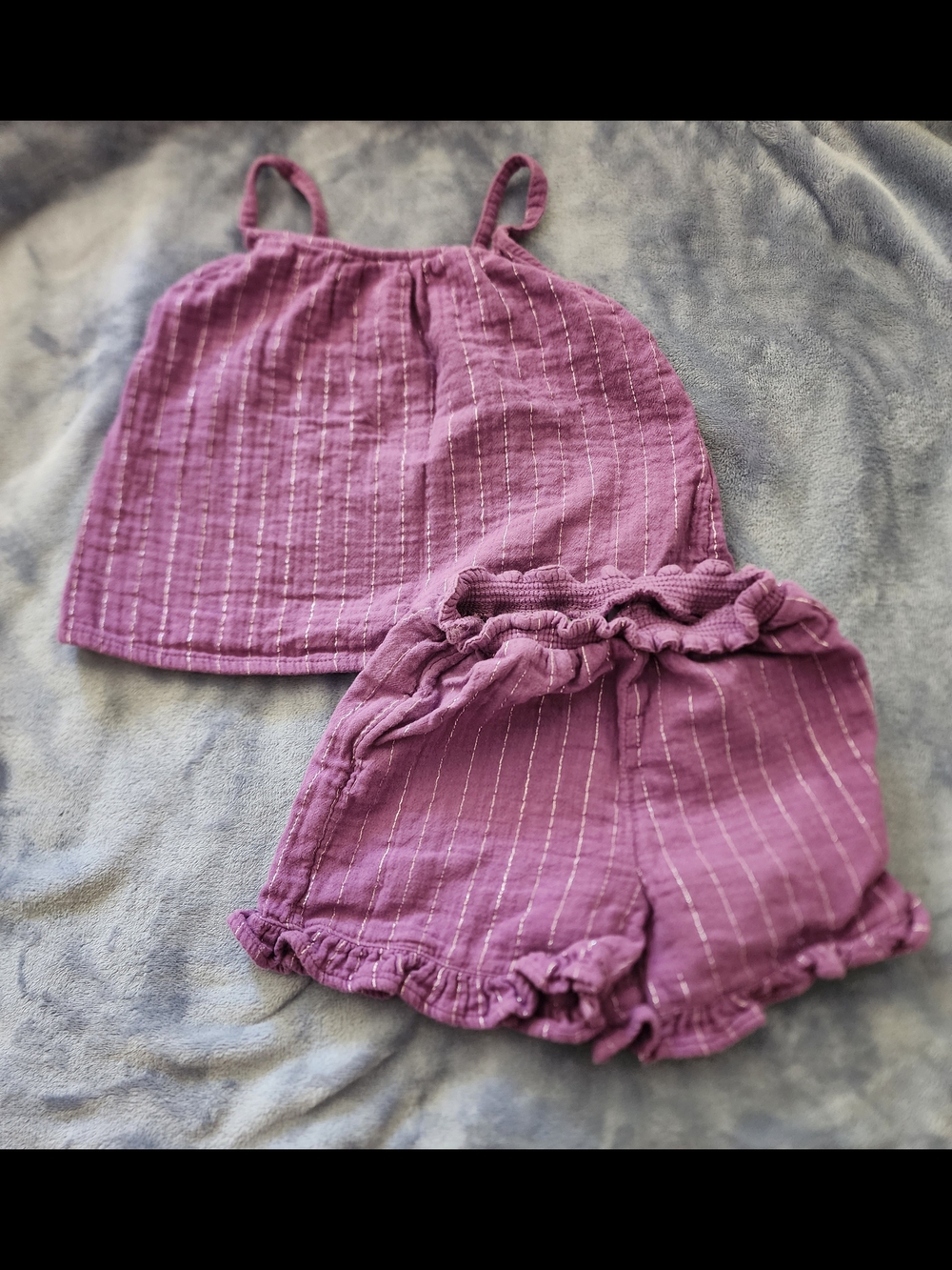 Old Navy Mauve Striped Ruffle-Hem Shorts